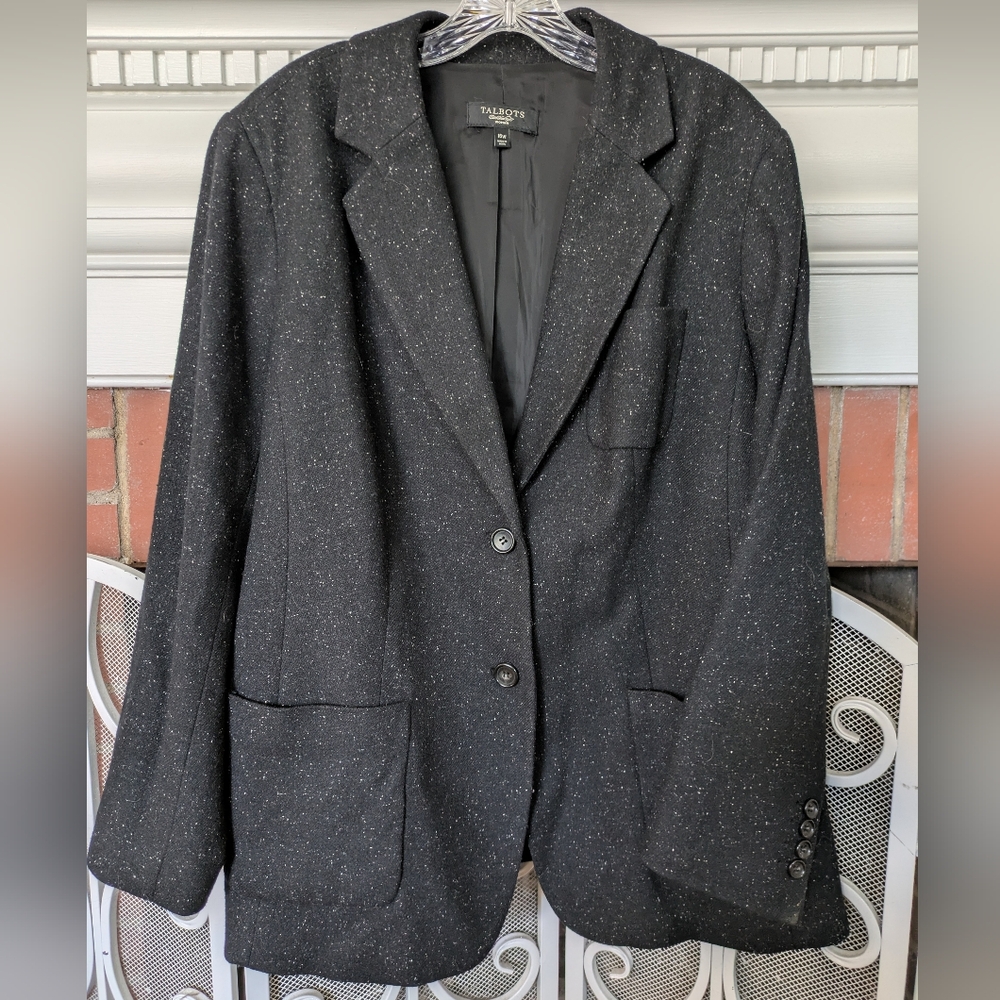 Talbots Black Tweed Wool Blazer Size 16